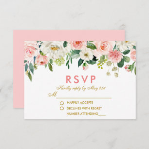 Aquarellfarben Blütenrosa Weißes Gold UAWG Wedding RSVP Karte