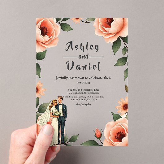 Aquarellfarben Blütenrot Rosa Braun & Groom Hochze Acryleinladungen (Insitu (Handheld))