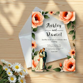 Aquarellfarben Blütenrot Rosa Braun & Groom Hochze Acryleinladungen