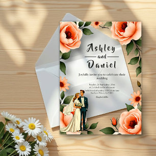 Aquarellfarben Blütenrot Rosa Braun & Groom Hochze Acryleinladungen