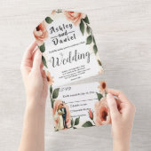 Aquarellfarben Blütenrot Rosa Braun & Groom Hochze All In One Einladung (Abreißen)