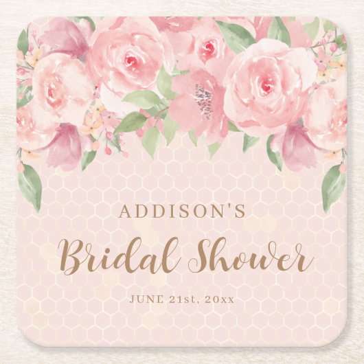 Aquarellfarben Blütenrot Rosa Brautparty Rechteckiger Pappuntersetzer (Vorderseite)