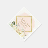 Aquarellfarben Blütenrot Rosa Goldrahmen Hochzeit Serviette (Ecke)