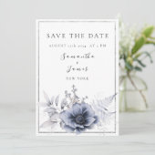 Aquarellfarben Bohemisch Blauer Blütenblume Save The Date (Stehend Vorderseite)