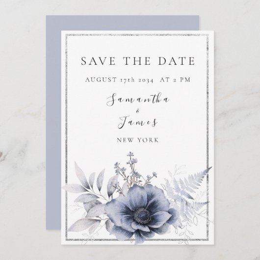 Aquarellfarben Bohemisch Blauer Blütenblume Save The Date (Vorne/Hinten)