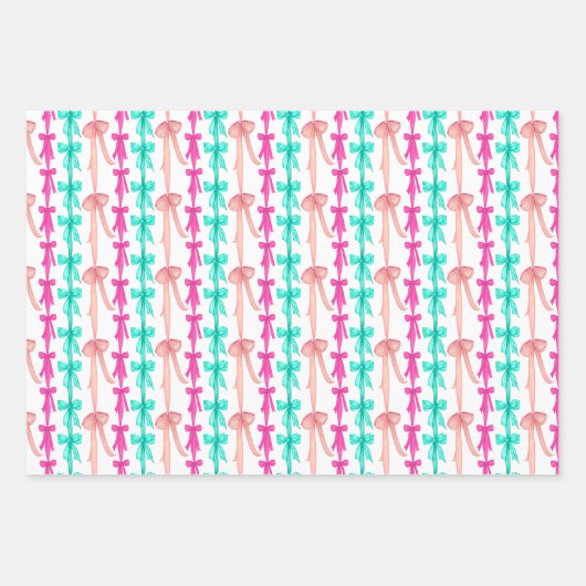 Aquarellfarben Bright Coquette Bows Weihnachtsbaum Geschenkpapier Set (Vorderseite 2)