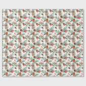 Aquarellfarben Bulfinch Pine Cons Weihnachtsfeiert Geschenkpapier (Flach)