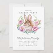 Aquarellfarben Bunny und Rosa Blume Osterfest Part Einladung (Vorderseite)