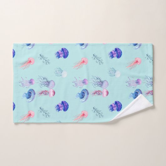 Aquarellfarben, bunte Quallen Blau Badhandtuch Set (Handtuch)
