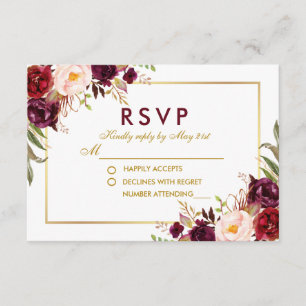Aquarellfarben-Burgund-Gold-Hochzeit RSVP B
