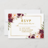Aquarellfarben-Burgund-Gold-Hochzeit RSVP B (Vorderseite)