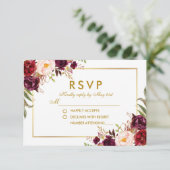 Aquarellfarben-Burgund-Gold-Hochzeit RSVP B (Stehend Vorderseite)