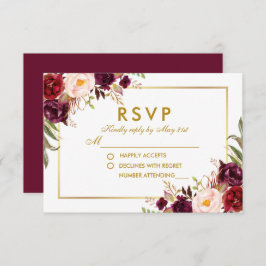 Aquarellfarben-Burgund-Gold-Hochzeit RSVP B