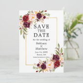 Aquarellfarben-Burgundi-Rose Save The Date (Stehend Vorderseite)