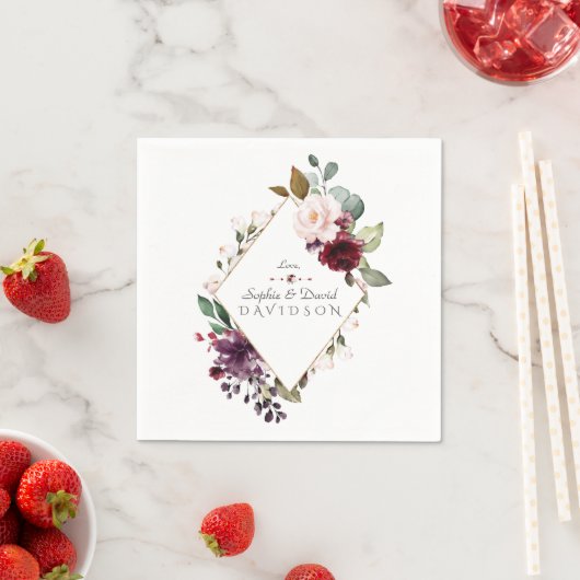 Aquarellfarben Burgundy Blush Blume Rahmen Hochzei Serviette (Beispiel)