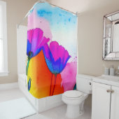 Aquarellfarben California Poppy Pink Blau Duschvorhang (Beispiel)