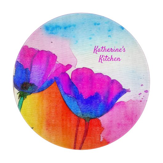 Aquarellfarben California Poppy Pink Blau Schneidebrett (Vorderseite)
