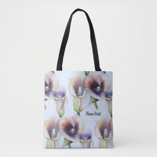 Aquarellfarben Calla Lilies in Text mit Farbverlau Tasche (Vorderseite)