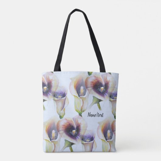 Aquarellfarben Calla Lilies in Text mit Farbverlau Tasche (Rückseite)