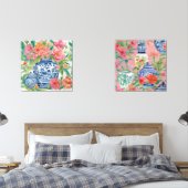 Aquarellfarben Chinoiserie Ginger Jars & Pink Blum Bilderwand Sets (Schlafzimmer)