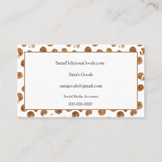 Aquarellfarben Chocolate Chips Cookies Bäckerei Visitenkarte (Rückseite)