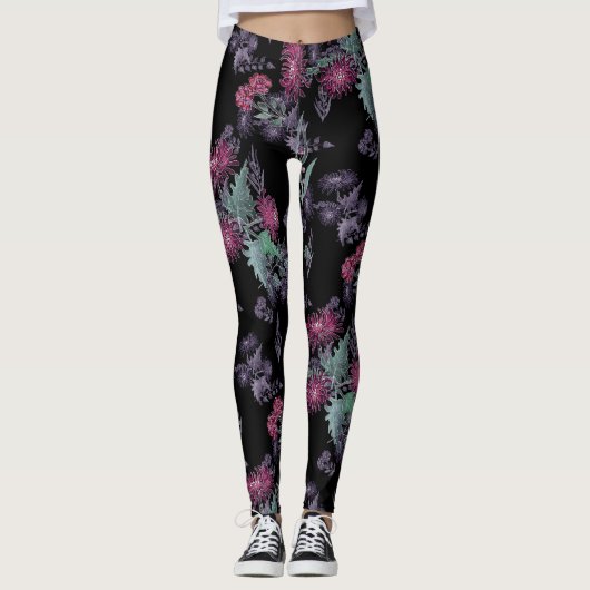 Aquarellfarben Chrysanthemen Blume Blumenfarben Leggings (Vorderseite)