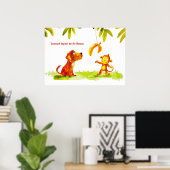 Aquarellfarben Comic Hund und Affe Woll Banana Poster (Heimbüro)