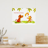 Aquarellfarben Comic Hund und Affe Woll Banana Poster (Küche)