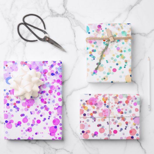 Aquarellfarben Confetti Multicfarbig Abstrakt Geschenkpapier Set (Vorderseite)