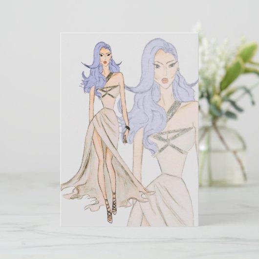 Aquarellfarben Couture Fashion Show Einladung (Stehend Vorderseite)