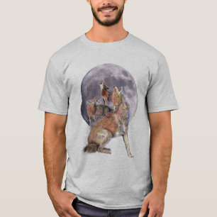 Aquarellfarben-Coyote-Pack Howling auf dem Mond T-Shirt