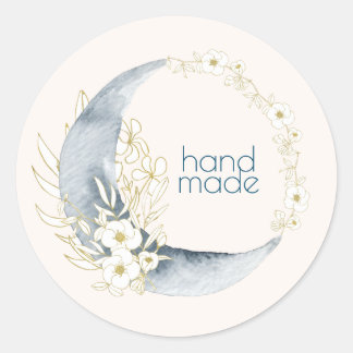 Aquarellfarben Crescent Moon Blumen Handgefertigt Runder Aufkleber