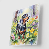 Aquarellfarben Dackel Wurst Hund Holz Primrose Quadratische Wanduhr (Winkel)