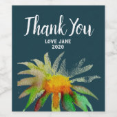 Aquarellfarben daistisch florale Moderne Dankeschö Weinetikett (Einzelnes Label)