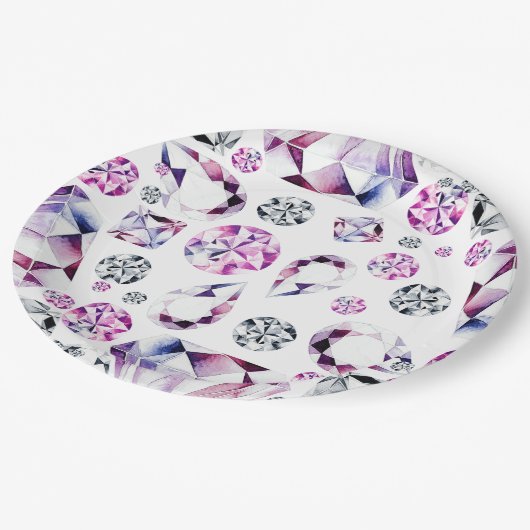 Aquarellfarben Diamant Edelsteine Party Papier Tel Pappteller (Schrägansicht)