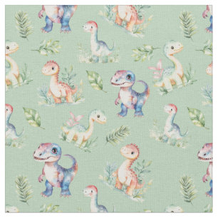 Aquarellfarben-Dinosaurier auf dem Sage Green Fabr Stoff
