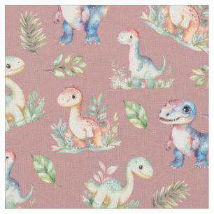 Aquarellfarben-Dinosaurier auf dunkler Rose rosa Stoff