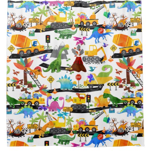 Aquarellfarben Dinosaurier Bau Kinder Niedlich Duschvorhang (Vorderseite)