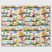 Aquarellfarben Dinosaurier Bau Kinder Niedlich Geschenkpapier (Flach)