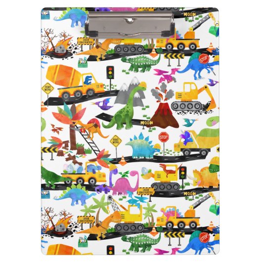 Aquarellfarben Dinosaurier Bau Kinder Niedlich Klemmbrett (Vorderseite)