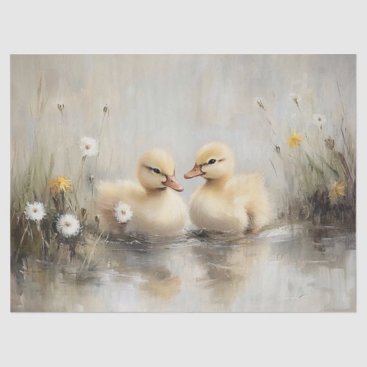 Aquarellfarben Ducklings Dandelion Blume Decoupage Seidenpapier (Vorderseite)