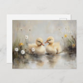 Aquarellfarben Ducklings Dandelion Blume Postkarte (Vorne/Hinten)