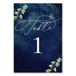 Aquarellfarben Dunkelblau mit Grünen Hochzeit Tischnummer