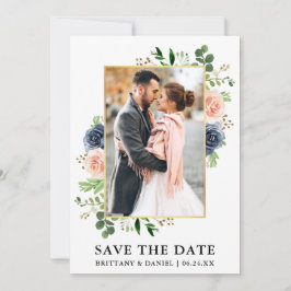 Aquarellfarben, dunkelblaue Rose Save the Date Kar