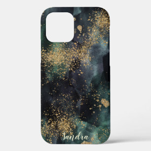 Aquarellfarben, dunkelgrüne Ombre und Gold Person Case-Mate iPhone Hülle
