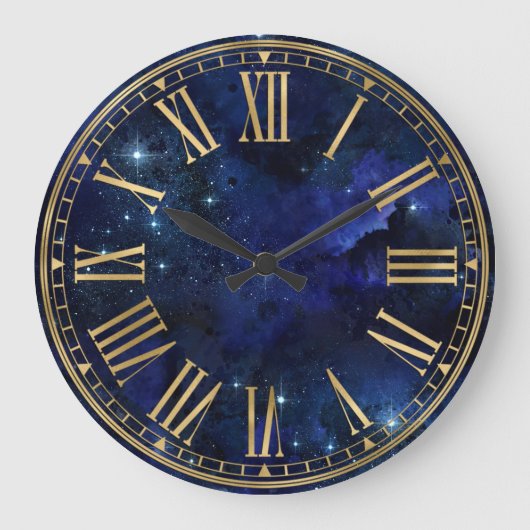 Aquarellfarben dunkle blaue Galaxie & Sterne Große Wanduhr (Vorderseite)