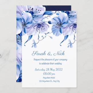 Aquarellfarben Dusty Blue Blues weddingi Einladung