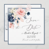 Aquarellfarben Dusty Blue Blush Rose Einladung (Vorne/Hinten)