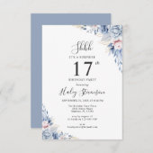 Aquarellfarben Dusty Blue Boho Budget 17. Geburtst Einladung (Vorne/Hinten)