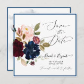 Aquarellfarben Dusty Blue Burgundy Blush Rose Einladung (Vorne/Hinten)